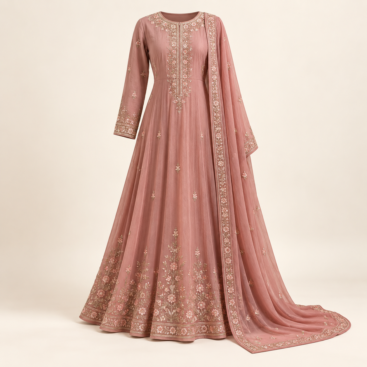 premium-dress Rose Embroidered Long Dress - Image 1
